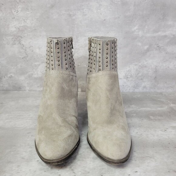 Lucky Brand Boot Womens 9.5 Gray Studded‎ Ankle Bootie Heeled Side Zip - Picture 2 of 9